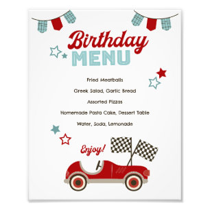 Impression Photo Menu Thématique Race Car