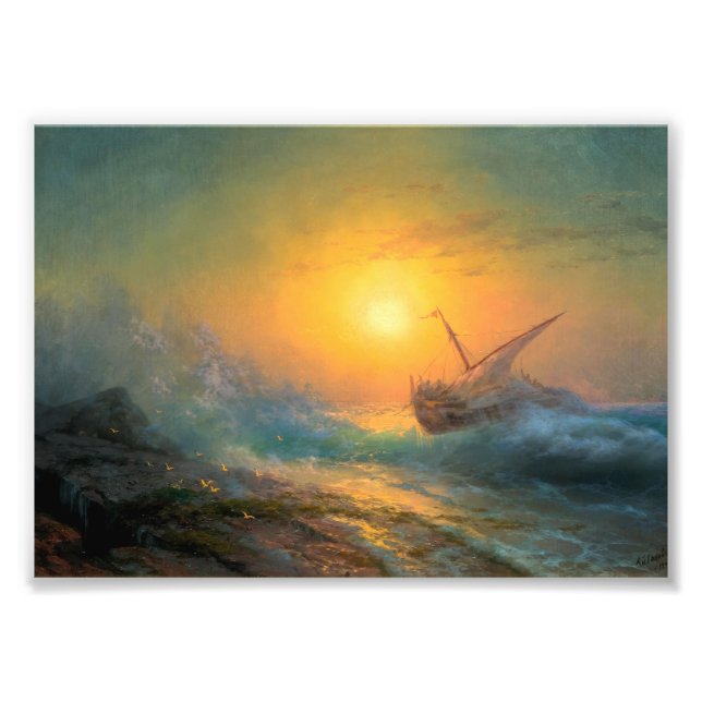 Impression Photo Mer orageuse au coucher du soleil, Aivazovsky (Devant)