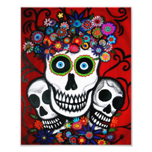 Impression Photo Mexicaine 3 Crânes Jour de la Peinture Morte
