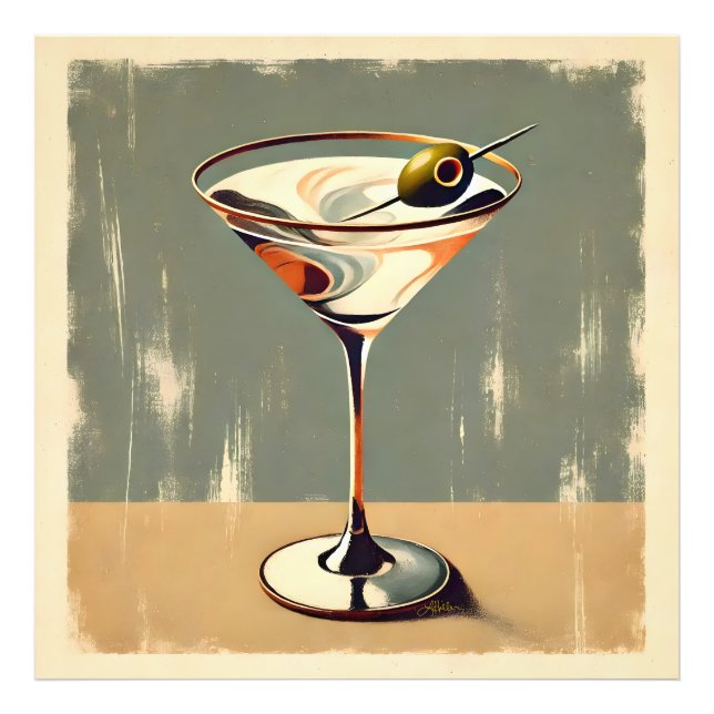 Impression Photo Mi-siècle Moderne 1 Olive Martini Peinture (Devant)