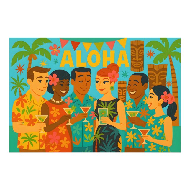 Impression Photo Mid Century 60s Luau Office Cocktail Party (Devant)
