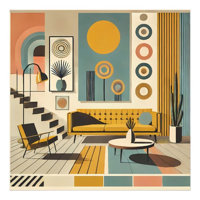Impression Photo Mid Century Interior Design Dessert Livingroom (Devant)