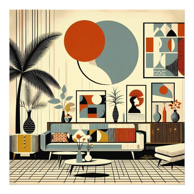 Impression Photo Mid Century Interior Design Eclipse Livingroom (Devant)