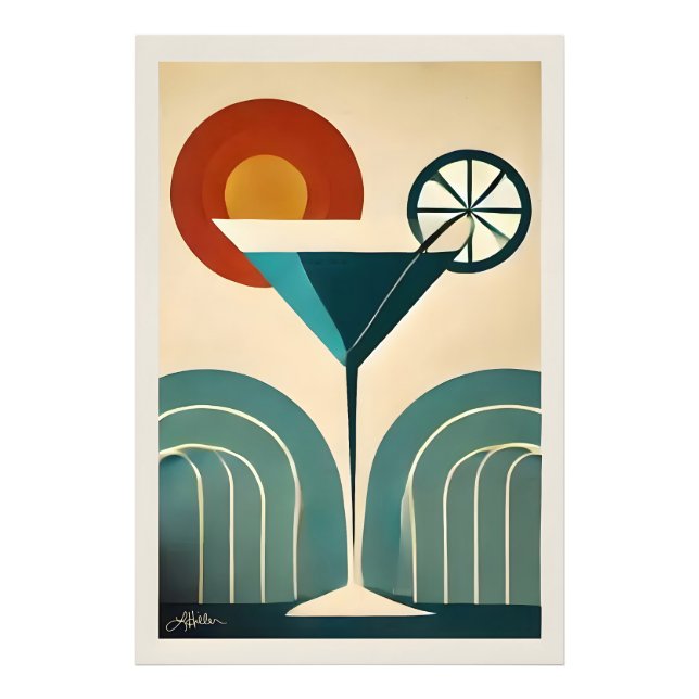 Impression Photo Mid Century Modern Art Mountain Sunrise Martini (Devant)