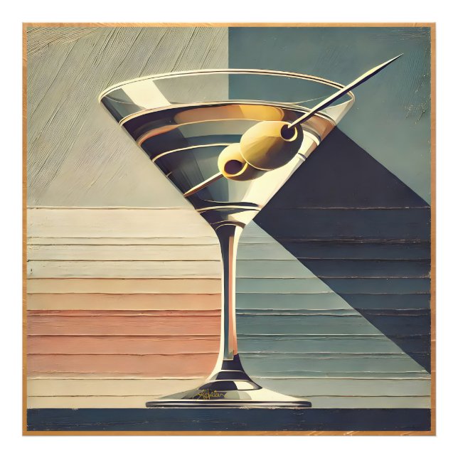 Impression Photo Mid Century Moderne 2 Olive Martini Cocktail Heure (Devant)