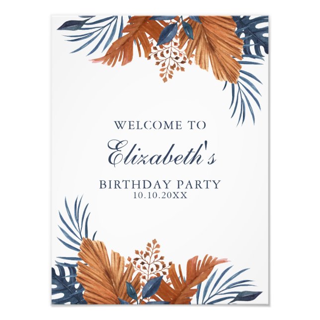 Impression Photo Midnight Blue Monstera Welcome Sign (Devant)