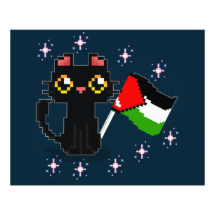 Impression Photo mignon chat noir tient drapeau de la Palestine