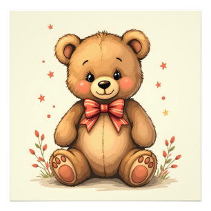 Impression Photo Mignon petit ours brun adorable avec cravate