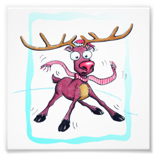 Impression Photo Mignonne cerf sur la glace Drôle Noël vacances Car