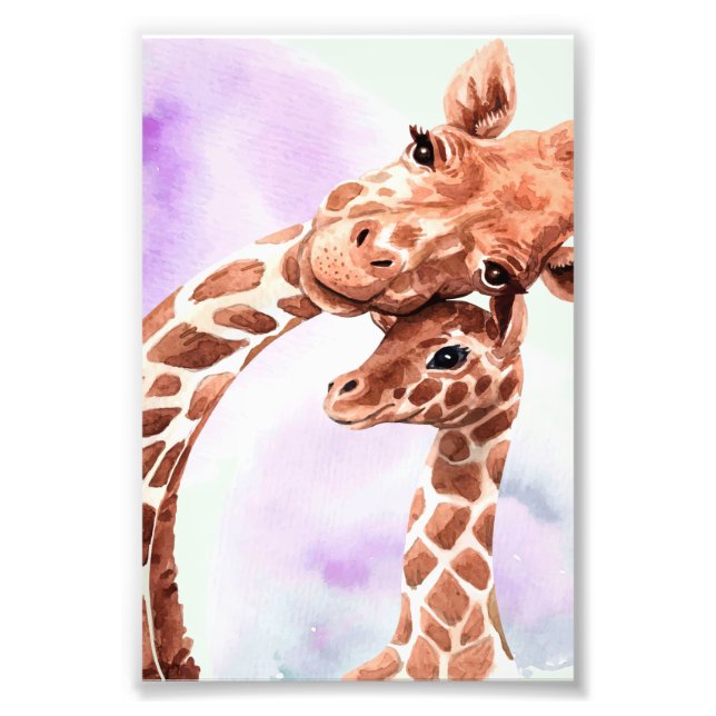 Impression Photo Mignonne Giraffe Maman Et Bébé, Cadeau Pour Fille (Devant)