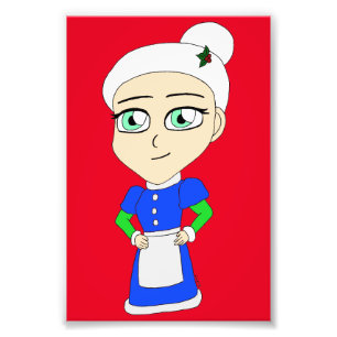 Impression Photo Mme Claus en tenue bleue Chibi