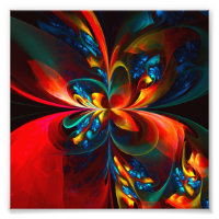 Moderne Floral Abstrait Art Orange Bleu Motif #14