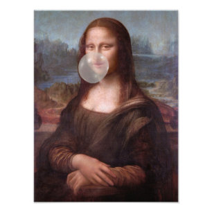 Impression Photo Mona Lisa soufflant du chewing-gum gris
