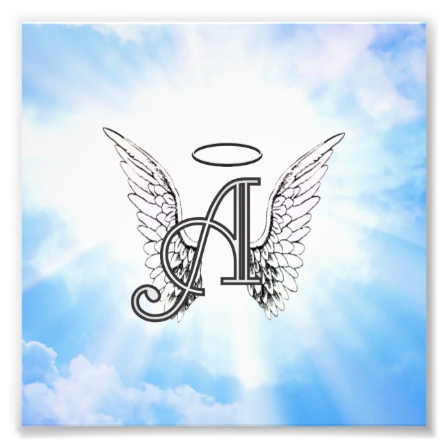Impression Photo Monogramme initial A, ailes angéliques et halo ave (Devant)
