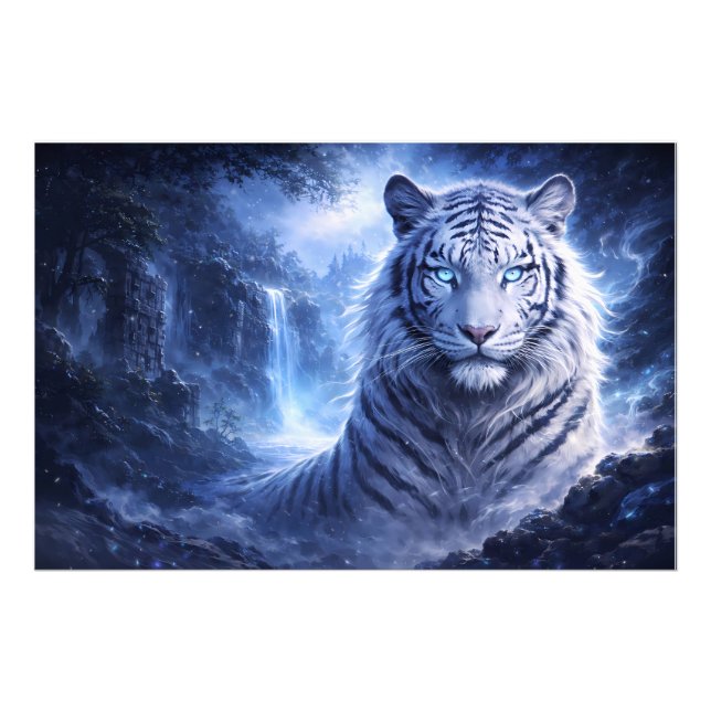 Impression Photo Moonlit White Tiger Guardian – Blue Fantasy Spirit (Devant)