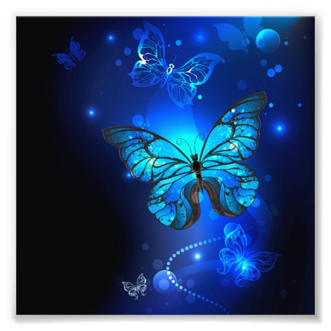 Impression Photo Morpho Butterfly in the Dark Background (Devant)