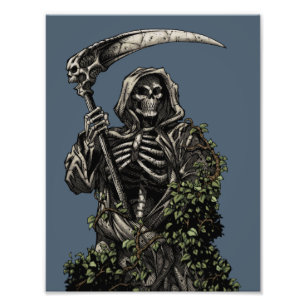 Impression Photo Mort - Evil Skeleton Grim Reaper avec Scythe