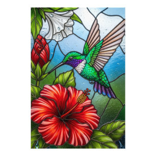 Impression Photo Mosaïque florale de jardin colibri en patchwork de