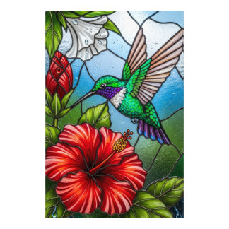 Impression Photo Mosaïque florale de jardin colibri en patchwork de
