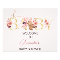 Mot rose floral Baby shower de l'ours Affiche de b