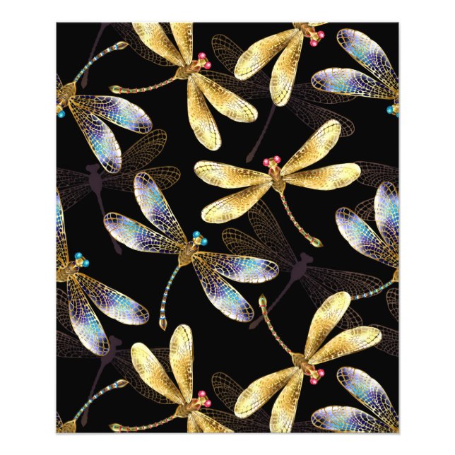 Impression Photo Motif sans couture avec libellules d'or (Devant)