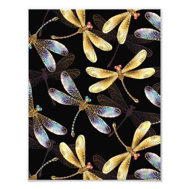 Impression Photo Motif sans couture avec libellules d'or (Devant)