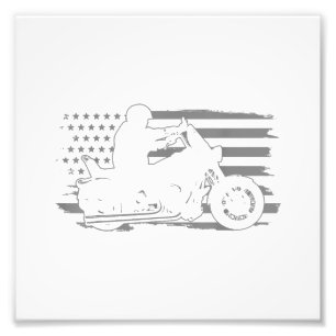 Impression Photo Moto Patriotique Vintage American Flag Biker