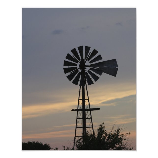 Impression Photo Moulin à vent du pays du Kansas avec nuages, Impre (Devant)