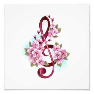 Impression Photo Musical treble clef notes with sakura flowers