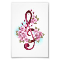 Musical treble clef notes with sakura flowers
