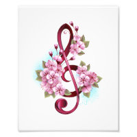 Musical treble clef notes with sakura flowers