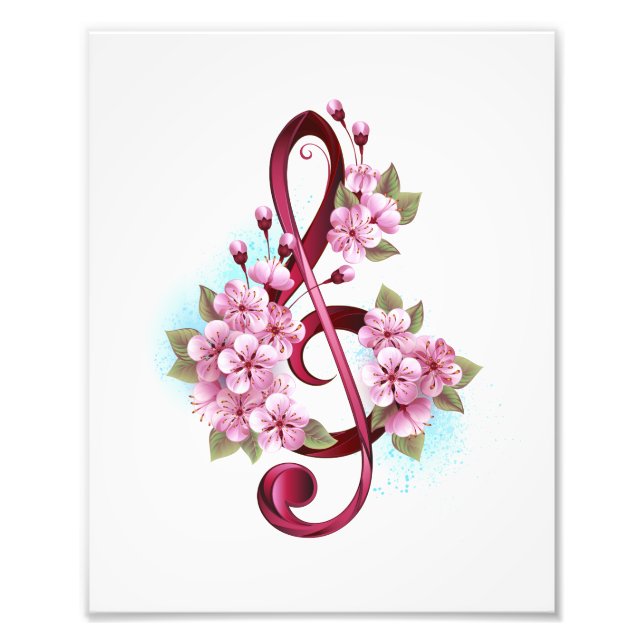 Impression Photo Musical treble clef notes with sakura flowers (Devant)