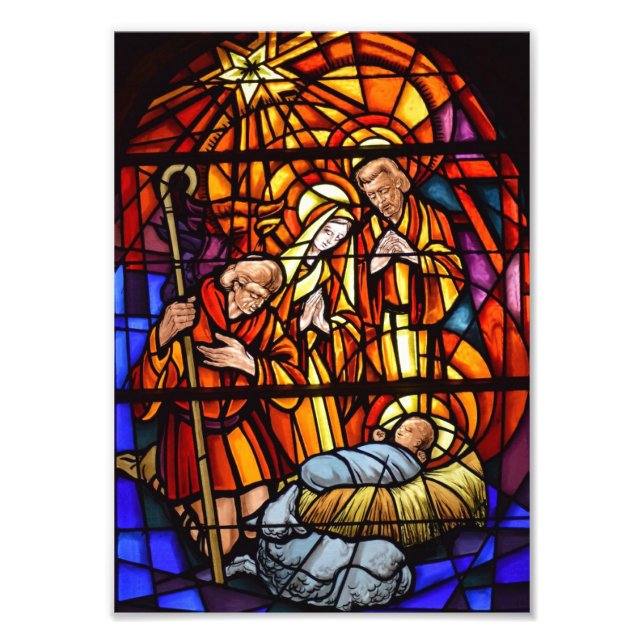 Impression Photo Nativité de Noël Vitrail Image Bébé Jésus (Devant)