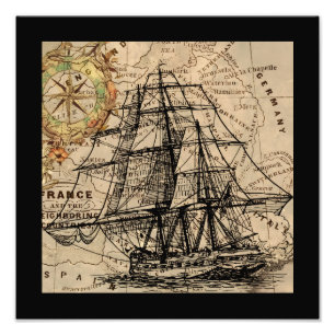 Impression Photo Navire Ancien et Carte