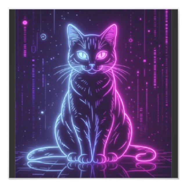 Impression Photo **Neon Cat Design – Glowing Futuristic Feline Art* (Devant)
