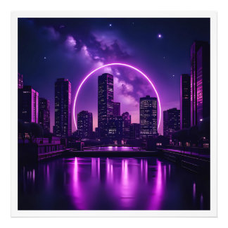 Impression Photo Neon Cyberpunk Cityscape - Futuriste Purple