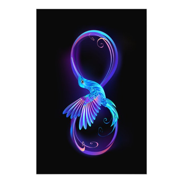 Impression Photo Neon Infinity Symbol with Glowing Hummingbird (Devant)