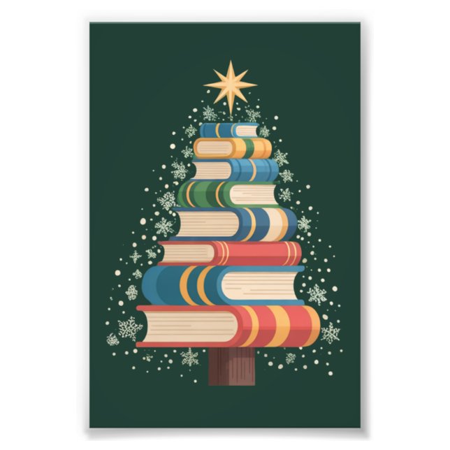 Impression Photo Noël Enseignant Livres Arbre Noël Fête de lecture (Devant)