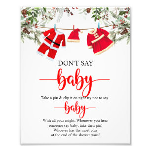 Impression Photo Noël Ne pas dire Baby shower bébé Jeu Signe
