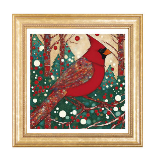 Impression Photo Noël neigeux moderne Cardinal Red Bird