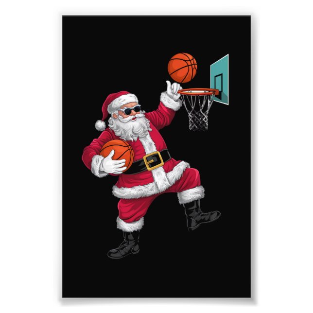 Impression Photo Noël Père Noël Dunking Un Basket-ball Noël (Devant)