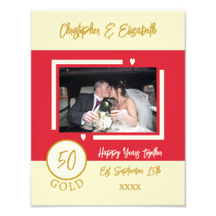 Impression Photo Noms personnalisés rouges pour anniversaire d'or
