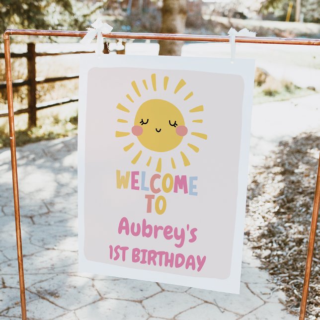 Impression Photo Notre Petite Sunshine 1ère Affiche de bienvenue an (Our Little Sunshine 1st Birthday Welcome Sign, Girl Summer Sun Birthday Welcome Sign, First Birthday)