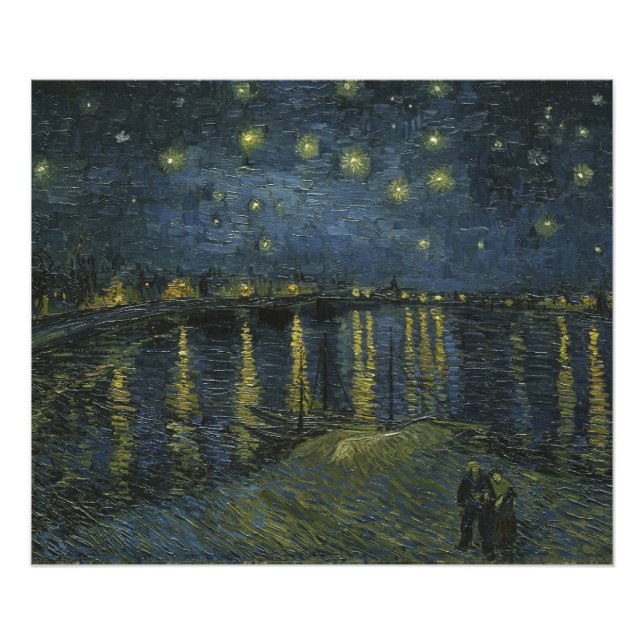 Impression Photo Nuit étoilée sur le Rhône, peinture à l'huile Van  (Devant)