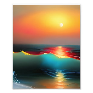 Impression Photo Océan éthéré et coucher du soleil Art IA