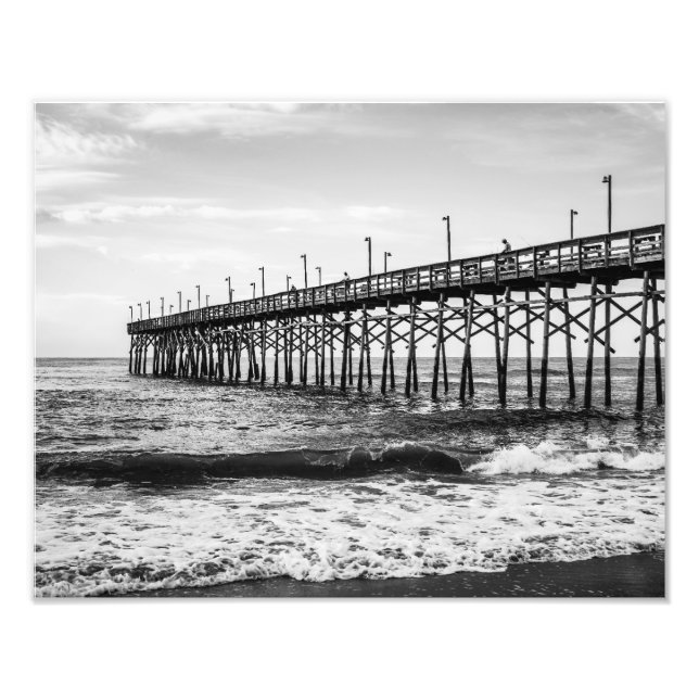 Impression Photo Ocean Isle Fishing Pier Noir et blanc (Devant)