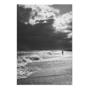 Impression Photo Ocean Isle North Carolina Pêcheur noir et blanc