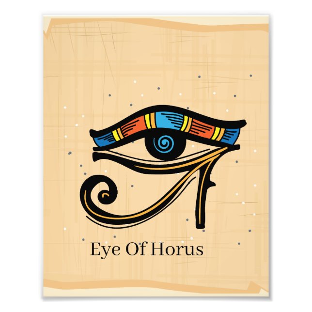 Impression Photo OEil de Horus sur papyrus, hiéroglyphes égyptiens (Devant)