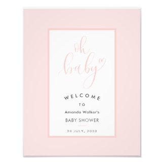 Impression Photo Oh Baby Chic Pink Script Baby Shower Party Sign