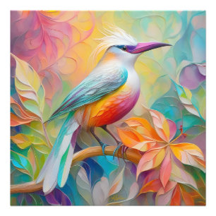 Impression Photo Oiseau à poitrine rouge à bec rose